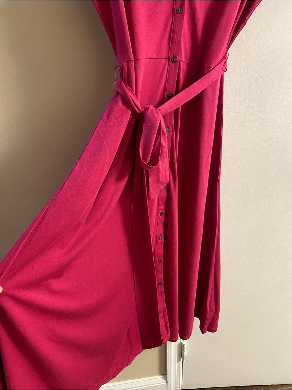 Boden Pink Cap Sleeve Smocked V-Neck Belted Midi Dress Pickets Sz 10R NWT - Picture 5 of 10